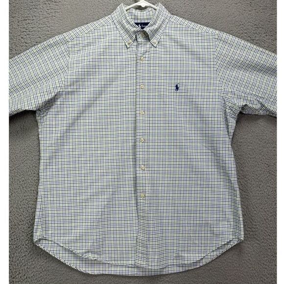 Ralph Lauren Dress Shirt Men 16.5 34-35 Blue Tattersall Check Plaid Classic Pony